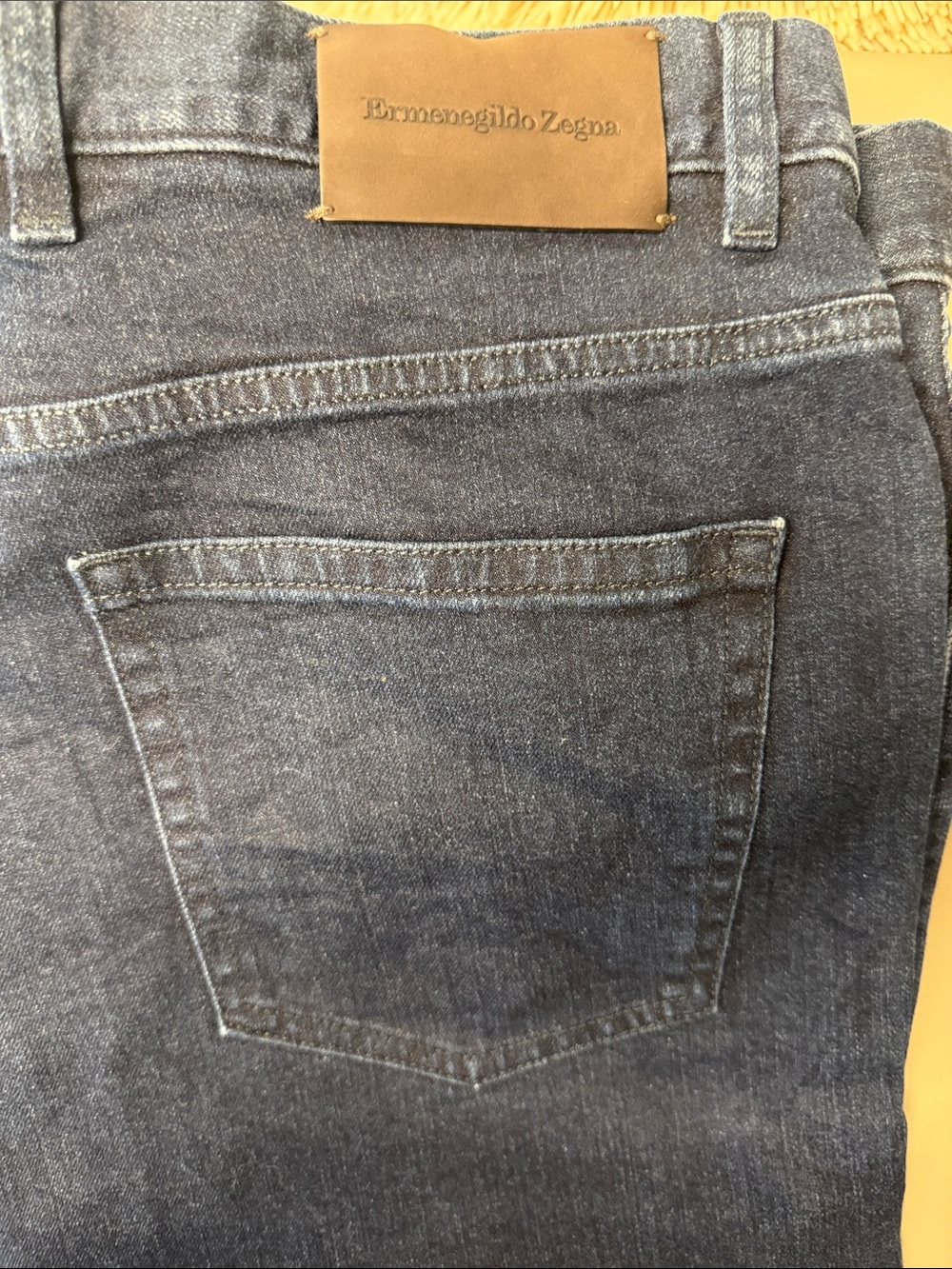Ermenegildo Zegna Slim Jeans in Washed Blue with Leather Patch